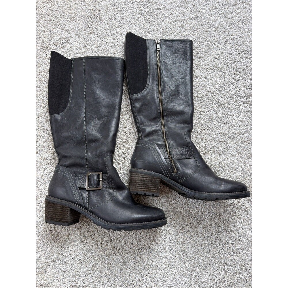 L.L.Bean Black Leather Tall Zip Buckle Equestrian Riding Boots Women’s Size 8.5